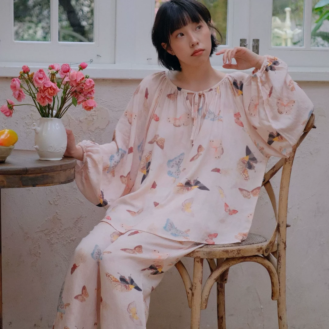 『夏初』凉感竹纤维时尚宽松睡衣轻薄型家居服套装MY0064