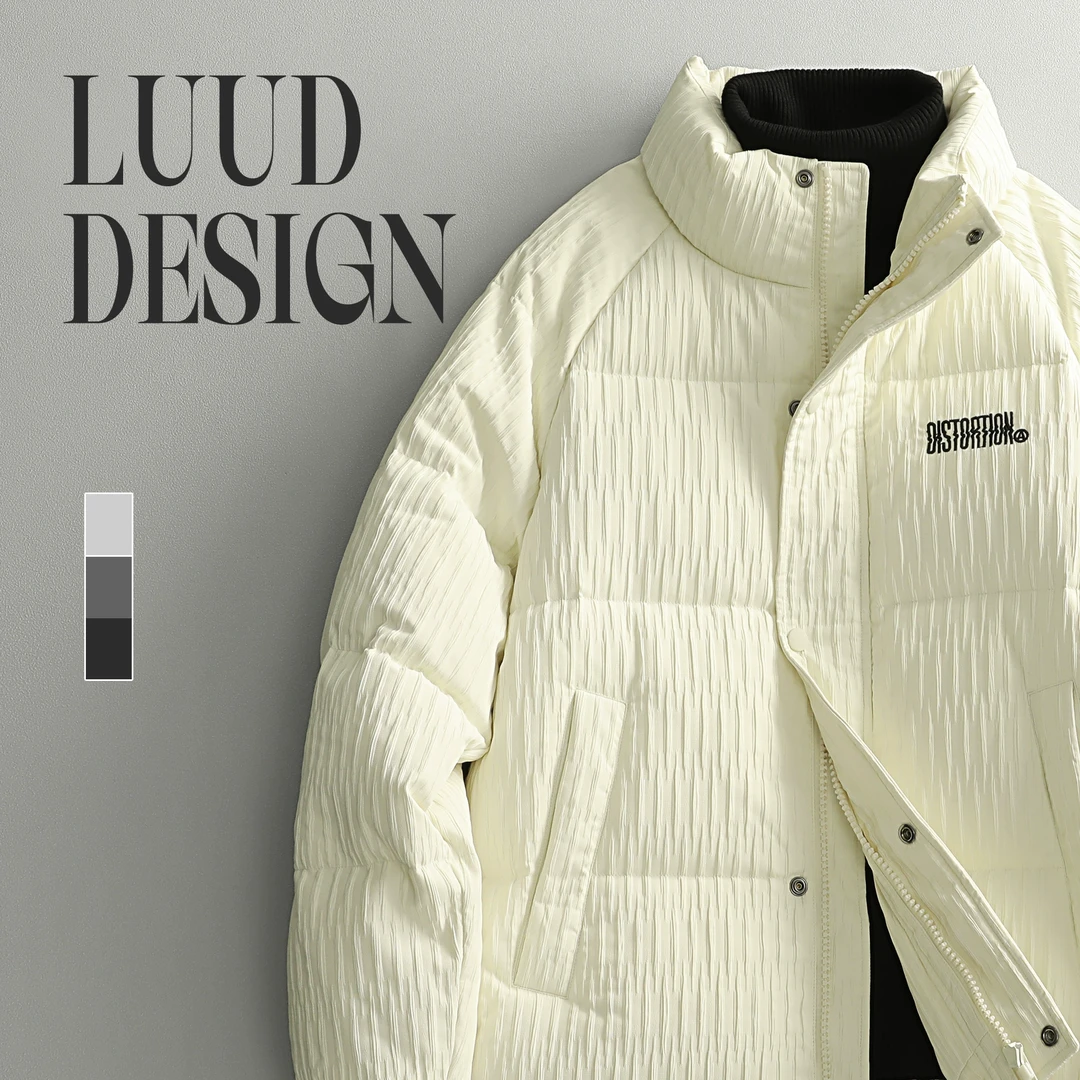 【BJ】褶皱肌理感时尚男款御寒保暖冬季个性刺绣设计棉服外套