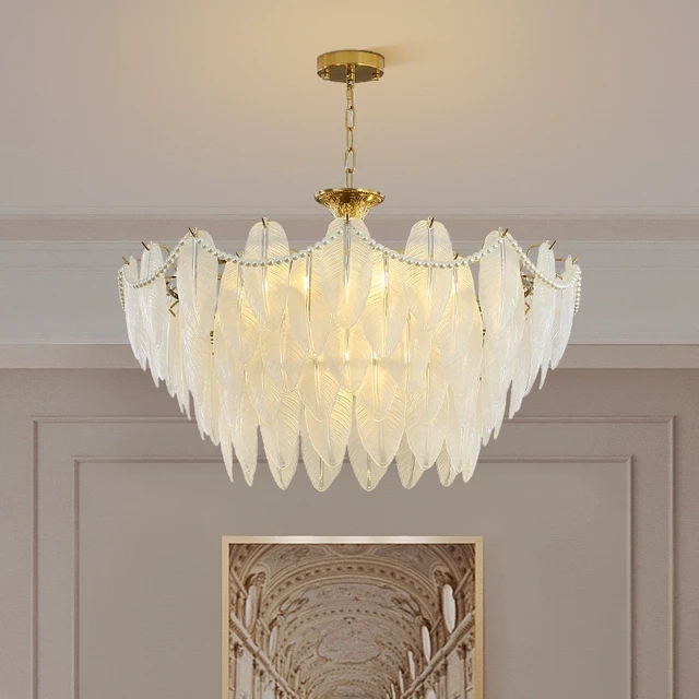 法式轻奢卧室吊灯客厅灯水晶复古珍珠装饰简约现代羽毛玻璃餐厅灯