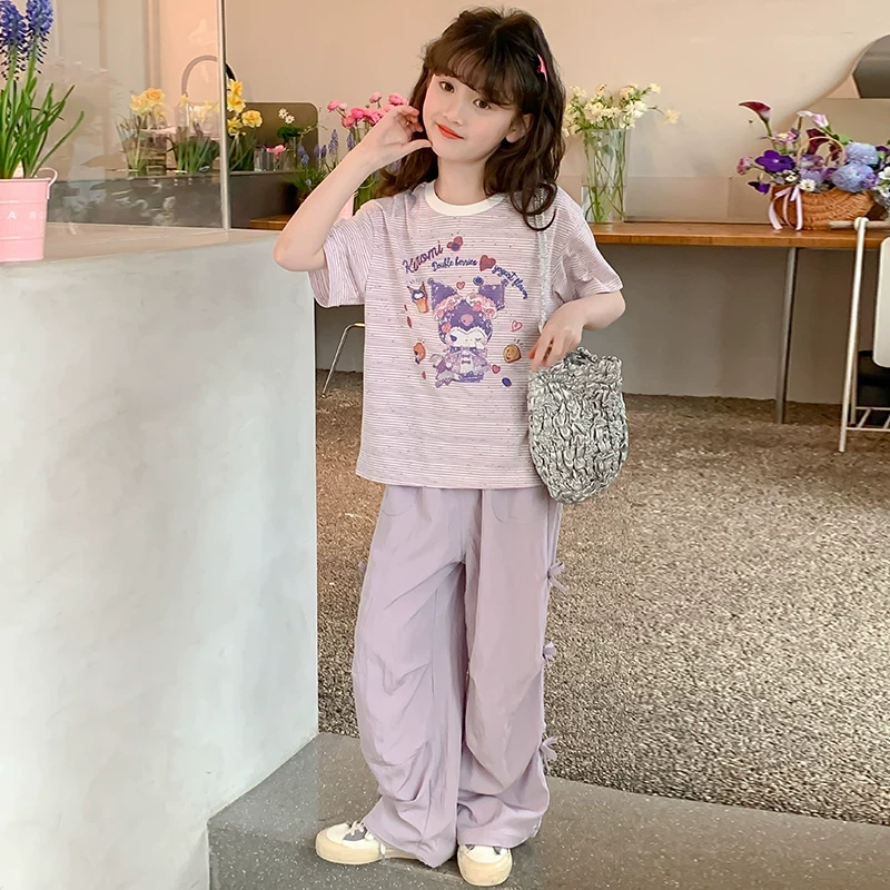 库洛米女童套装儿童夏季2025新款洋气时髦大童女孩夏装休闲运动服