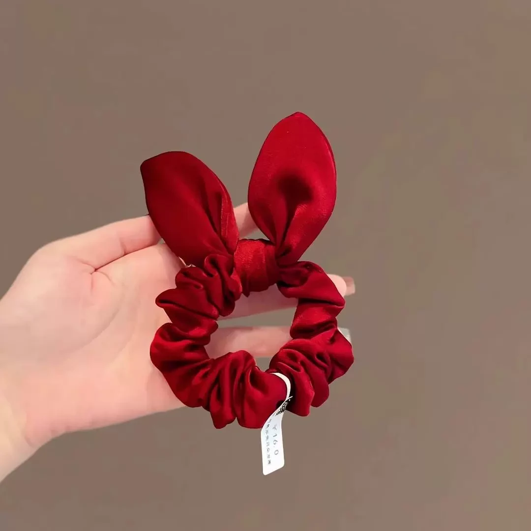 洋气法式红色蝴蝶结大肠发圈名媛丸子头发绳感皮筋女2025新款头绳