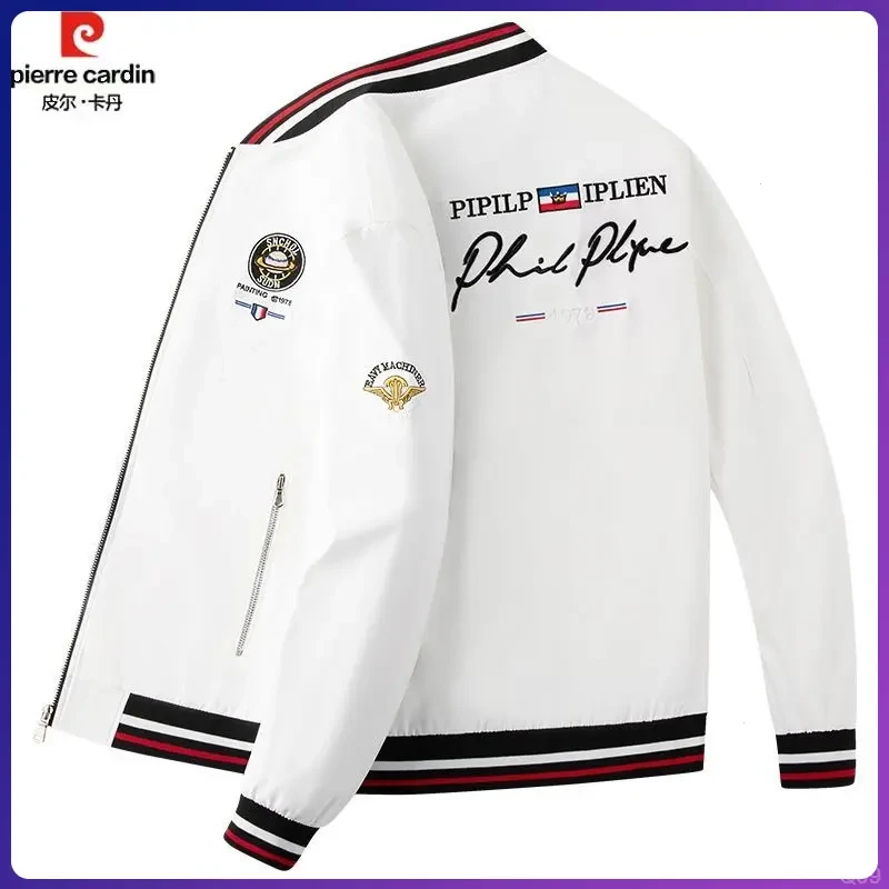 皮尔卡丹刺绣外套高档男士帅气春秋新款棒球休闲夹克潮流上衣百搭