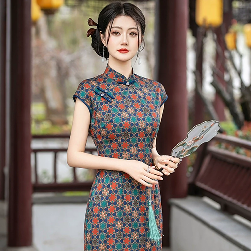 新中式旗袍高端2025夏季老上海日常可穿素雅国风礼服全开襟长裙子