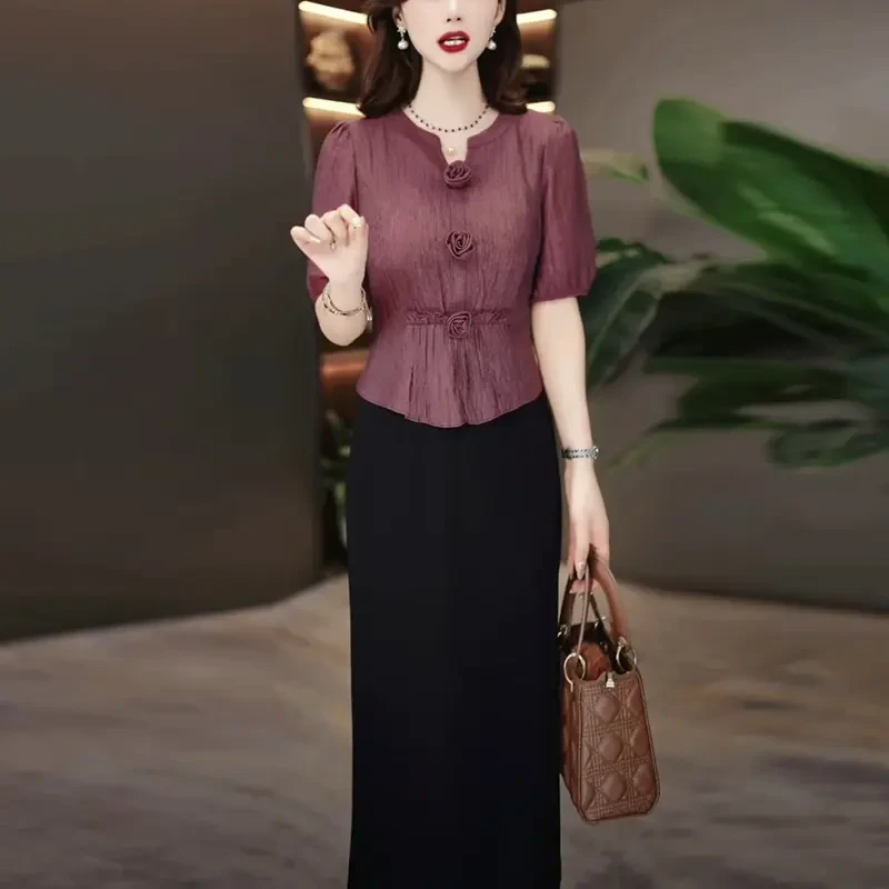 夏季洋气收腰显瘦假两件裙子女款爆款2025新款时尚高贵气质连衣裙