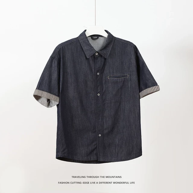 男士夏季新款莱赛尔天丝牛仔短袖衬衫休闲衬衣牛仔短裤两件套装潮