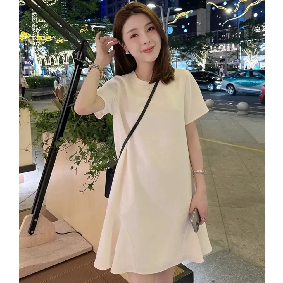 法式赫本风荷叶边短袖连衣裙女2025夏季小香风休闲气质显瘦鱼尾裙