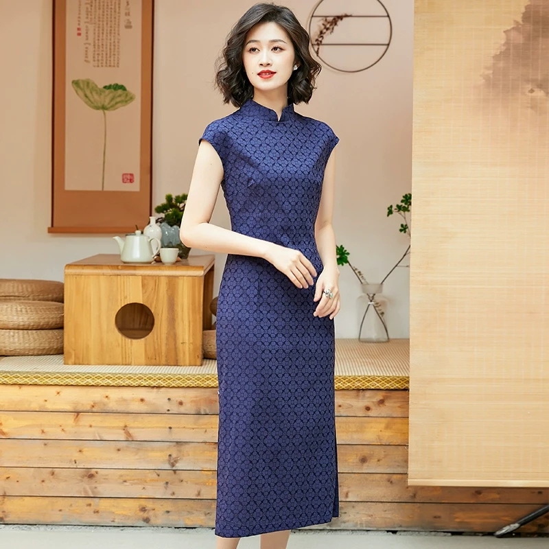 朵拉芭娜藏蓝色旗袍夏季2025年新款优雅复古中国风日常改良长款