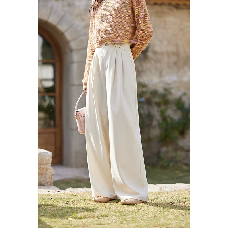 谜秀新品慵懒阔腿牛仔裤春高腰显瘦直筒显腿长复古洗水棉神裤春秋