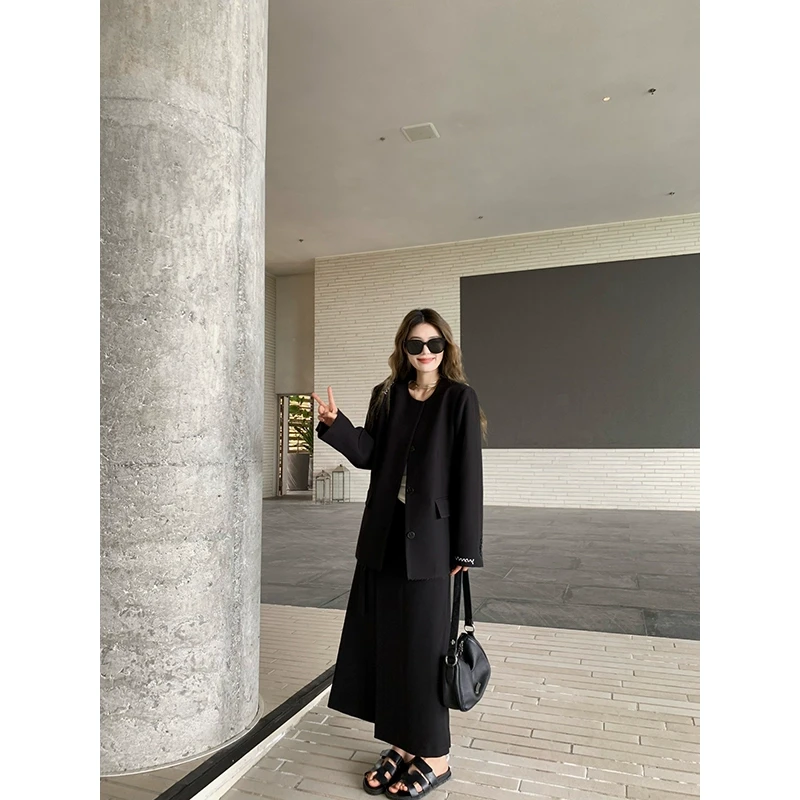 小君君布兰妮 反转巴黎/私服极简高品刺绣斜纹西装半裙套装女0789