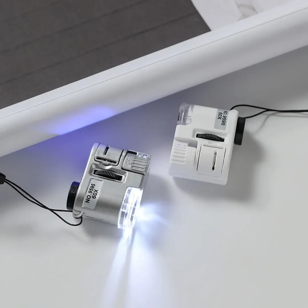 放大镜60倍迷你显微镜，没事把东西放大倍看看,便携带灯显微镜w368