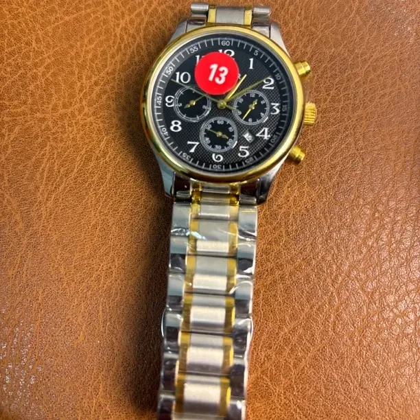 三眼六针钢带男士手表时尚潮流蓝光镜面机械表腕表