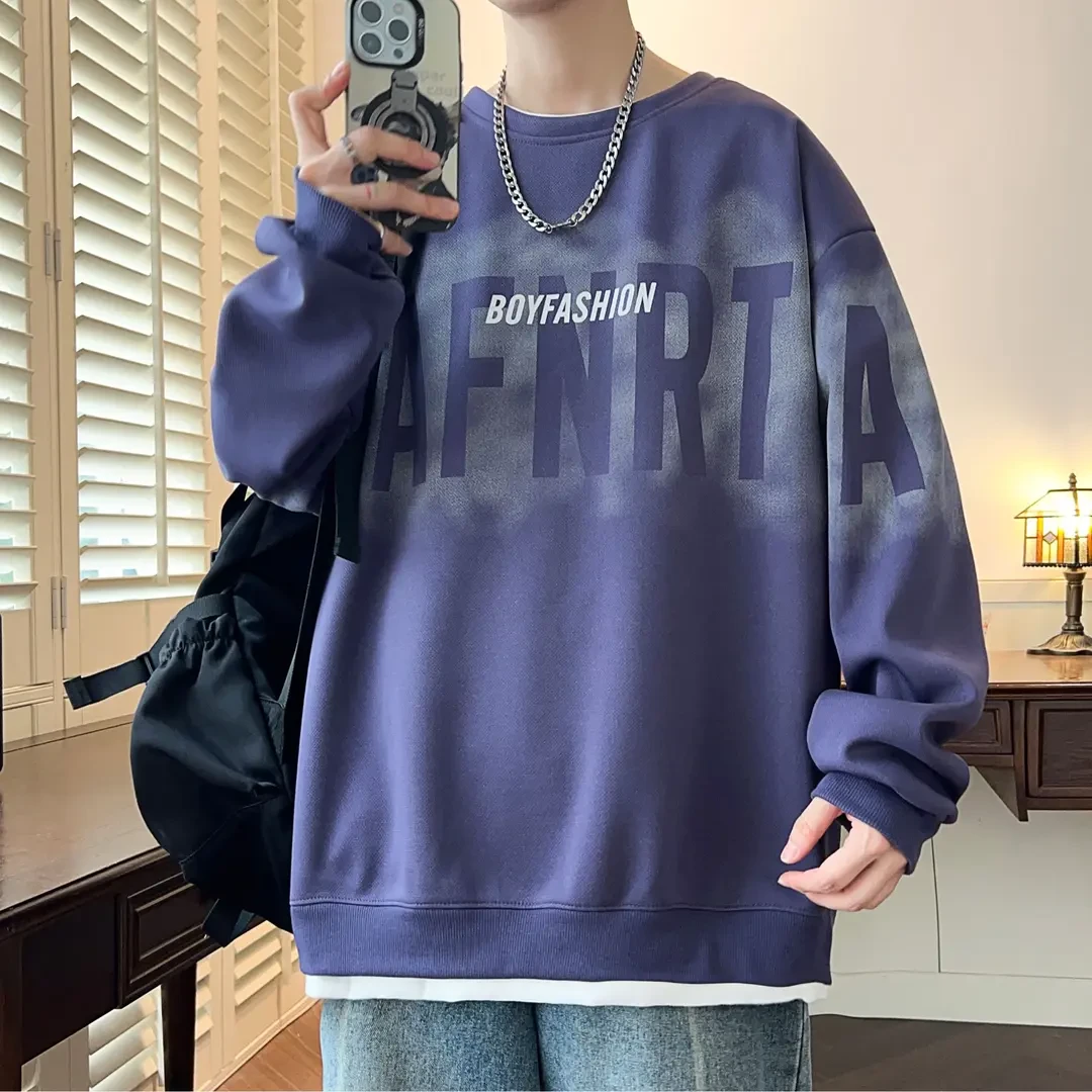 大码男装100-280斤卫衣秋冬假两件圆领男宽松潮牌长袖T恤痞帅穿搭