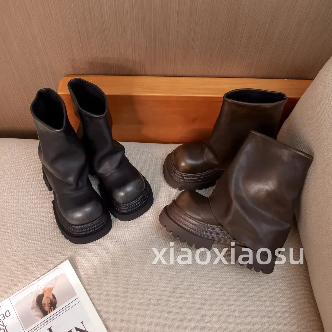 【hiepa】晨夕新款时尚短靴女休闲短靴时尚英伦风马丁靴厚底复古