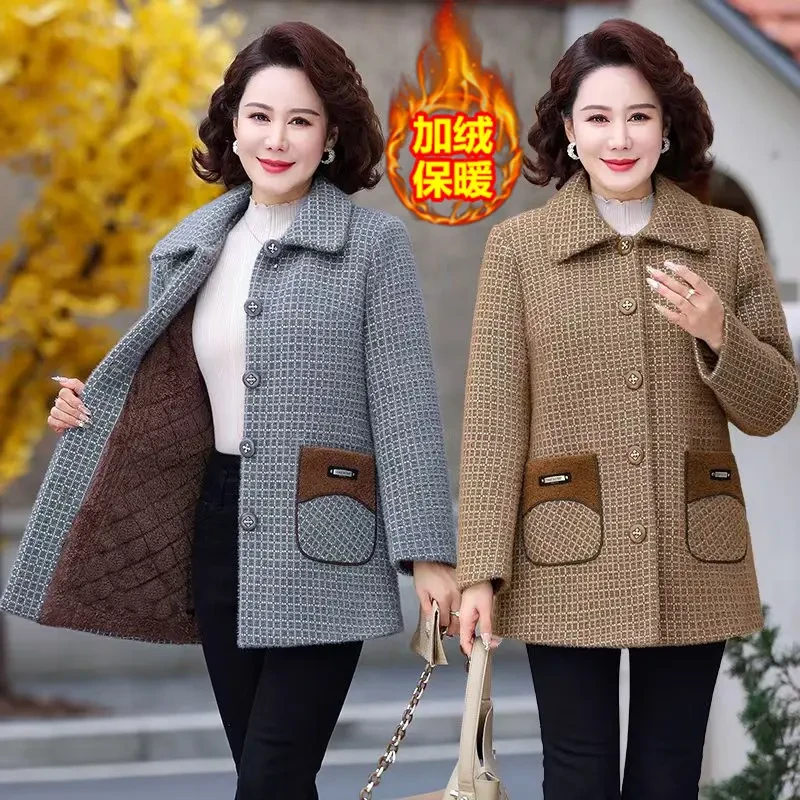 妈妈装冬款加绒加厚保暖外套中老年女装开衫棉袄上衣棉衣洋气上衣