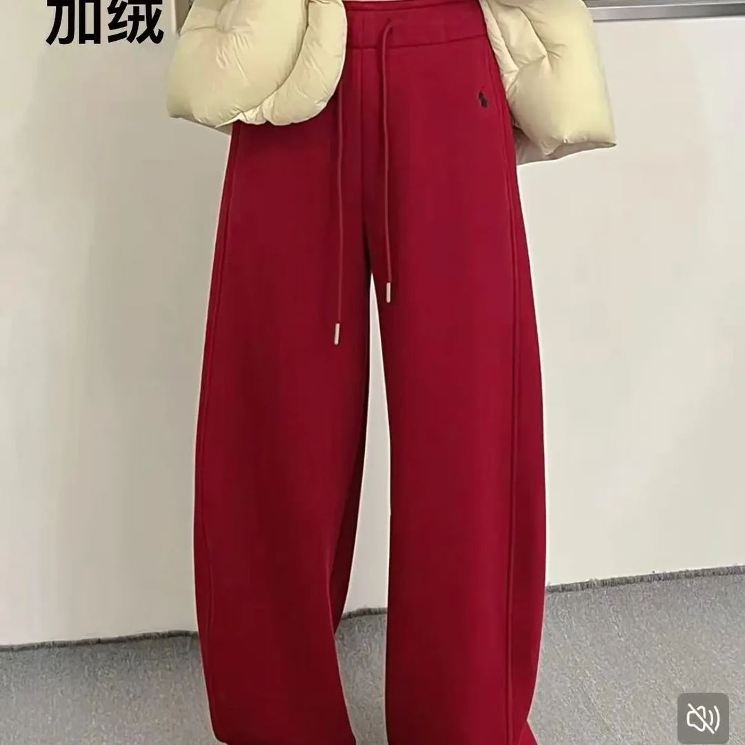 1283冬季加绒加厚高腰休闲一裤两穿弯刀阔腿裤