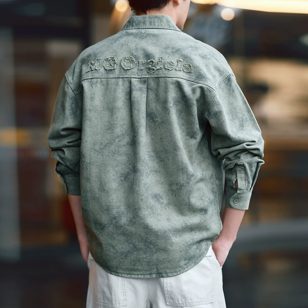 格蓝鹿高端美式复古迷彩长袖衬衫男2025春季新款宽松男士衬衣外套