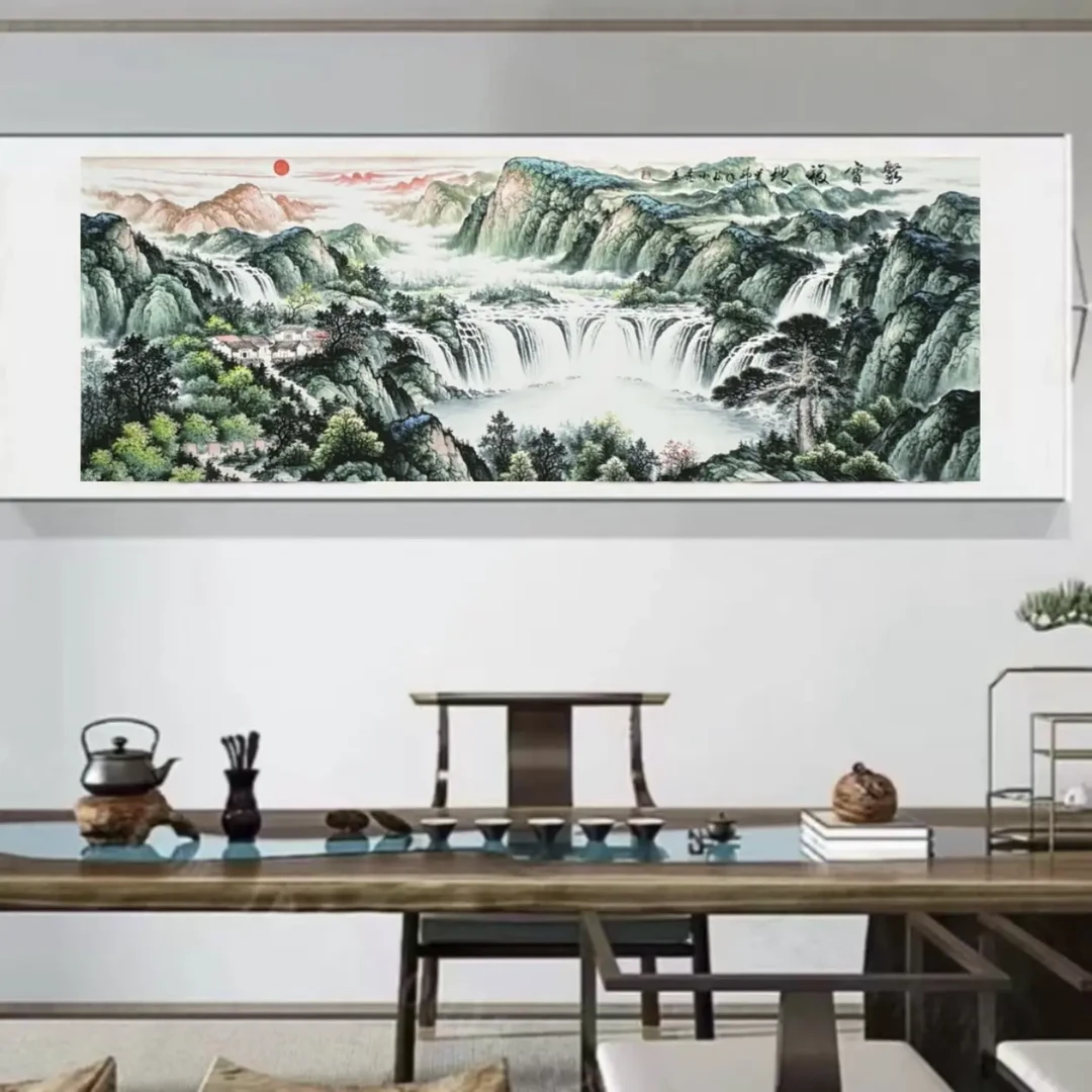 聚宝福地-F23国画山水画客厅办公室大幅挂画装饰画