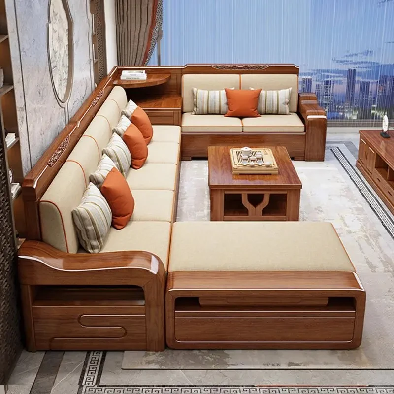 合夕中式实木沙发现代中小户型客厅家用冬夏两用储物大沙发