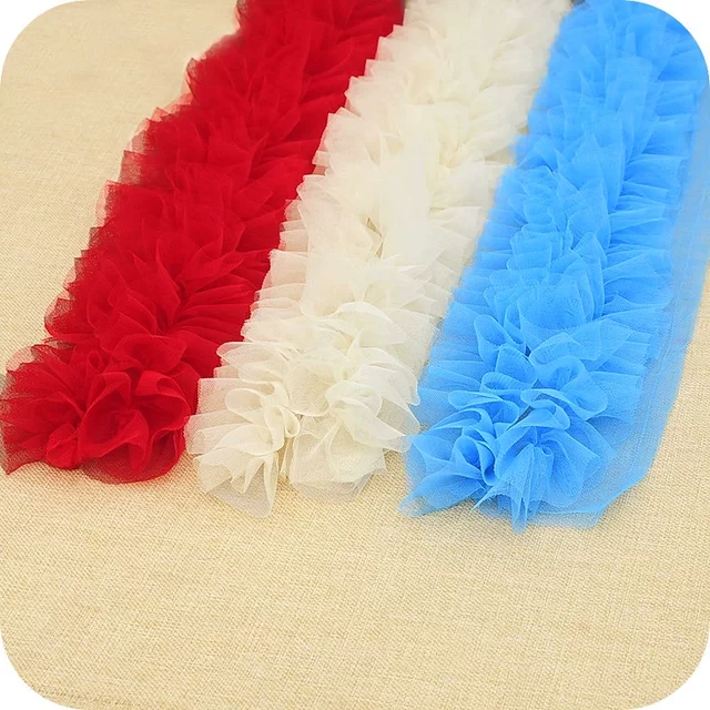 12CM加密蓬蓬网纱立体花蕾丝花边布料手工材料婚庆装饰家居白色