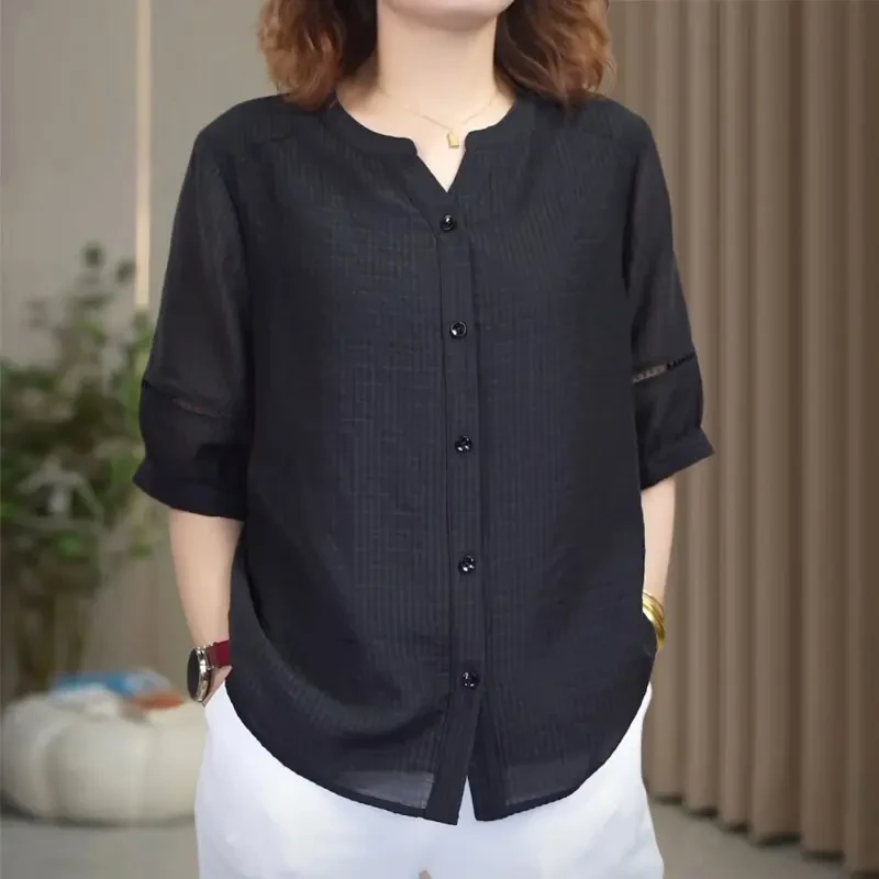 质感好妈妈轻薄透气高档小衫大码女装遮肉宽松显瘦外穿开衫2025夏