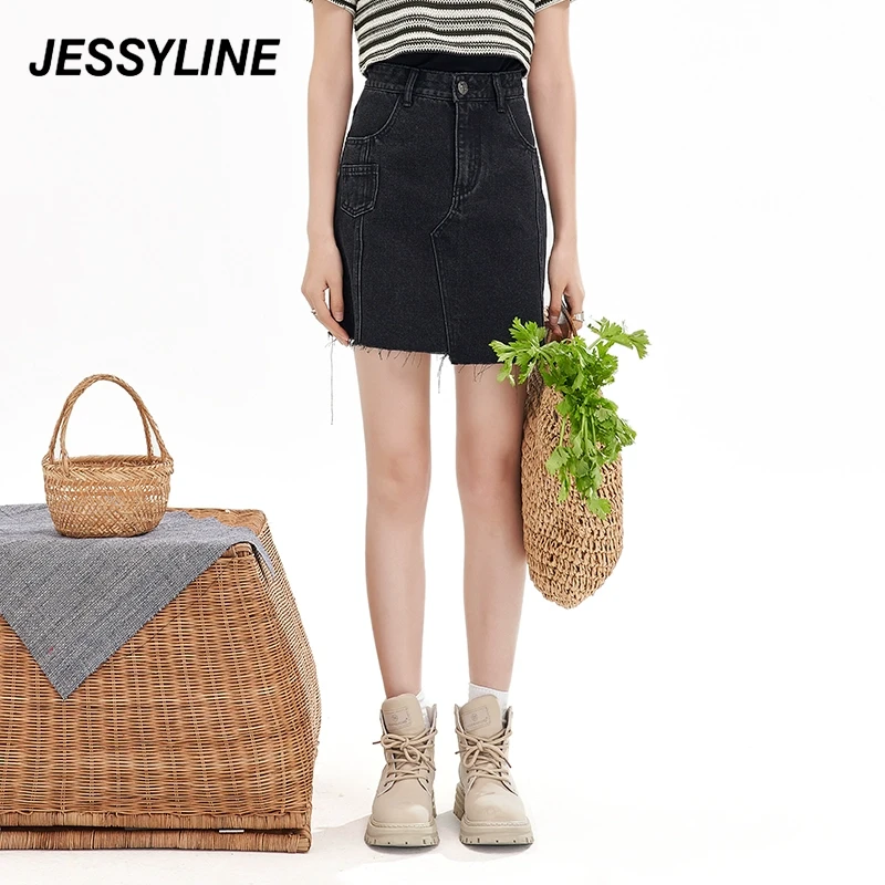 jessyline夏季新款 杰茜莱高腰a字牛仔半身裙 421212345