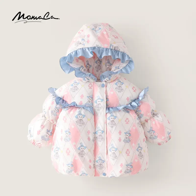 MOMOCO冬季女童可爱花边带帽时尚羽绒服保暖外套75830101193