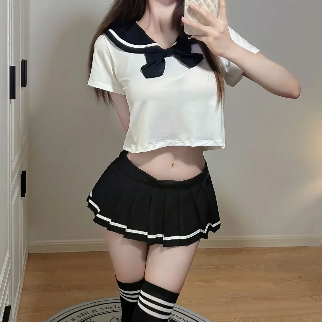 性感jk清纯学院风百褶裙白色短款制服日系辣妹显瘦高腰气质纯欲风