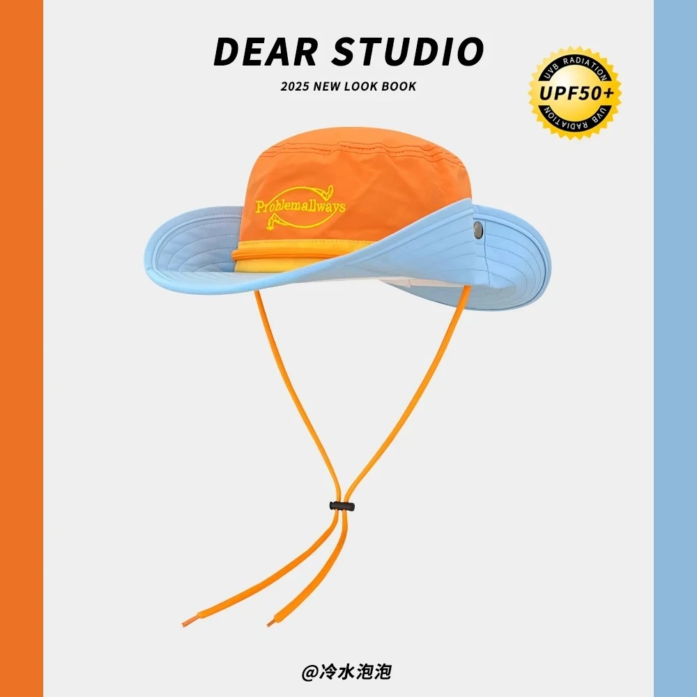 日系复古工装拼色大檐百搭渔夫帽子女户外徒步遮阳防晒登山帽B263