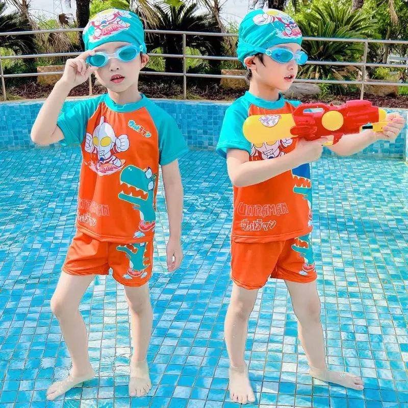 儿童专业训练泳衣男童奥特曼分体速干游泳衣小男孩泳裤防晒泳装夏