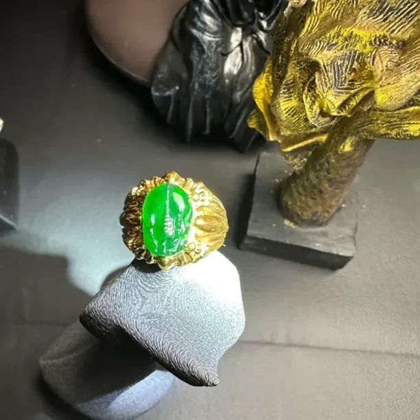 金头Goldhead纯天然缅甸翡翠冰阳绿戒指 腾阁艺术