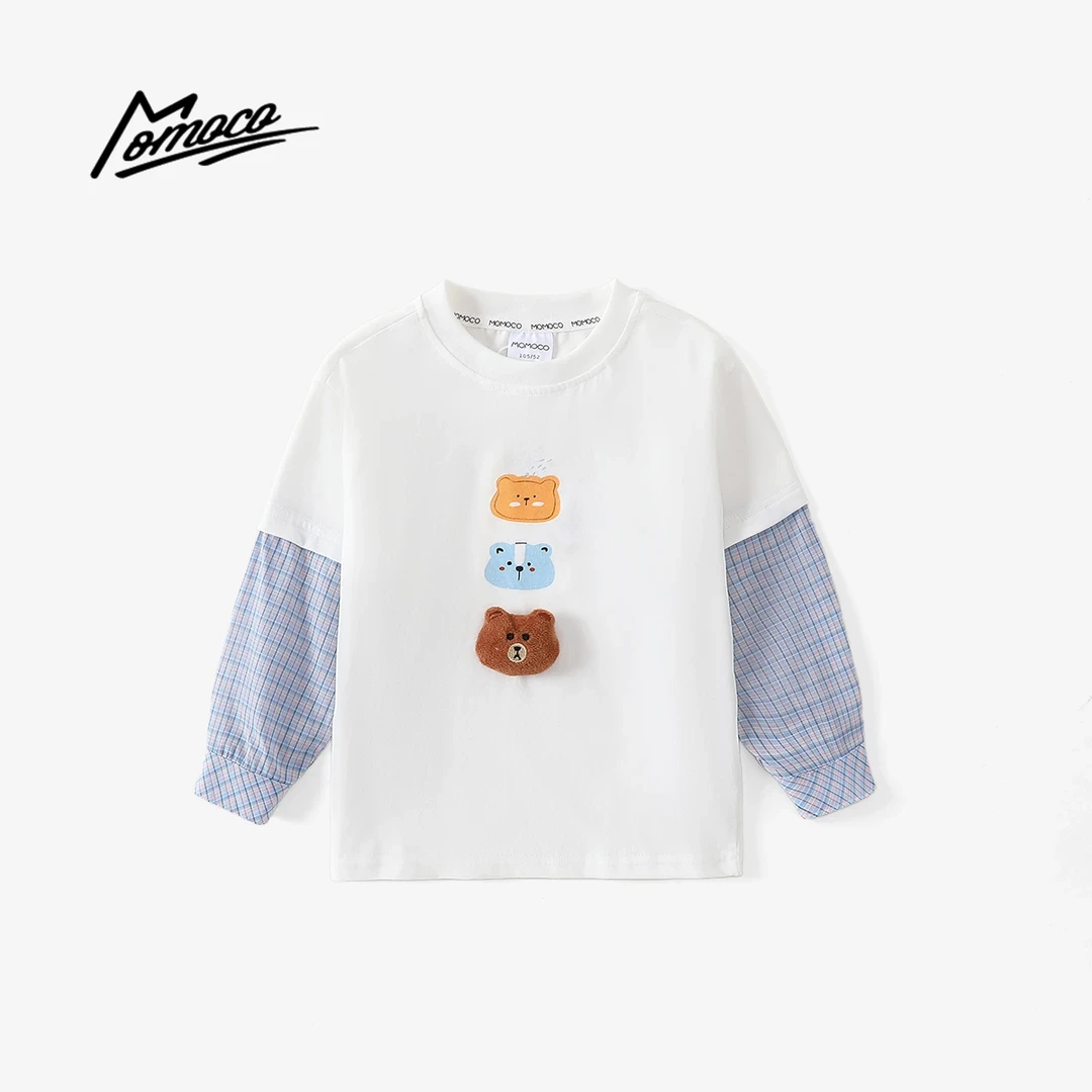 MOMOCO2025秋季男童新款长袖T恤韩版拼接时尚打底衫77330235015