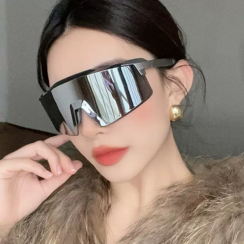 2025新款运动跑步墨镜女骑行镜反光登山护目镜男款防风大框水银色