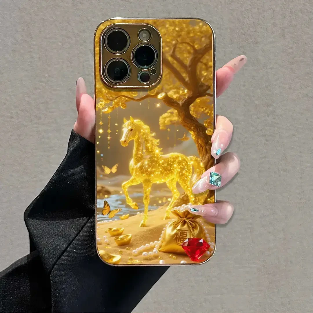 马上有钱适用华为vivo苹果oppo小米iPhone17手机壳电镀玻璃防摔