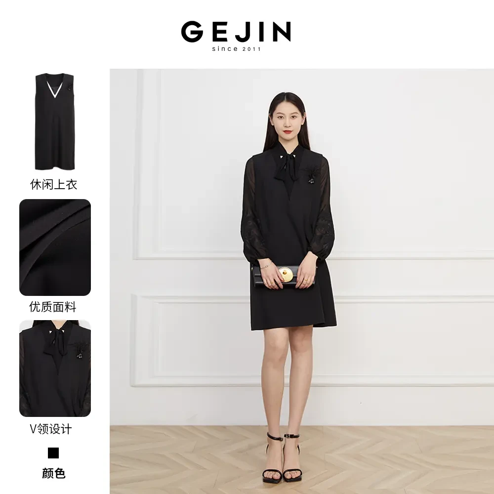 GEJIN/歌锦2025春夏新款时尚百搭缪斯显瘦小黑裙连衣裙GD12550317