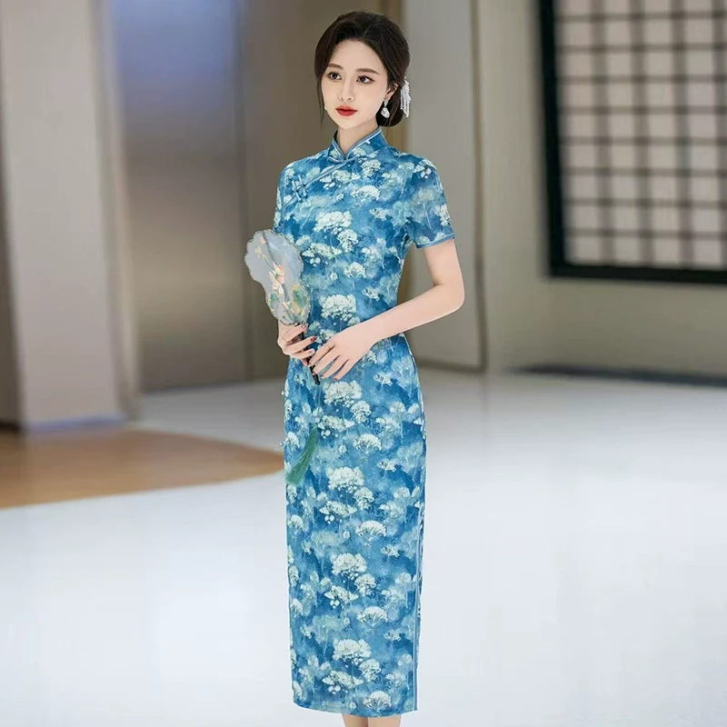 新中式旗袍高端2025夏季老上海日常可穿素雅国风礼服改良复古裙子