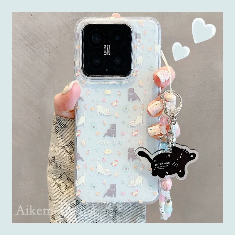 适用小米15pro手机壳可爱卡通小清新xiaomi14pro奶茶猫咪链条挂件
