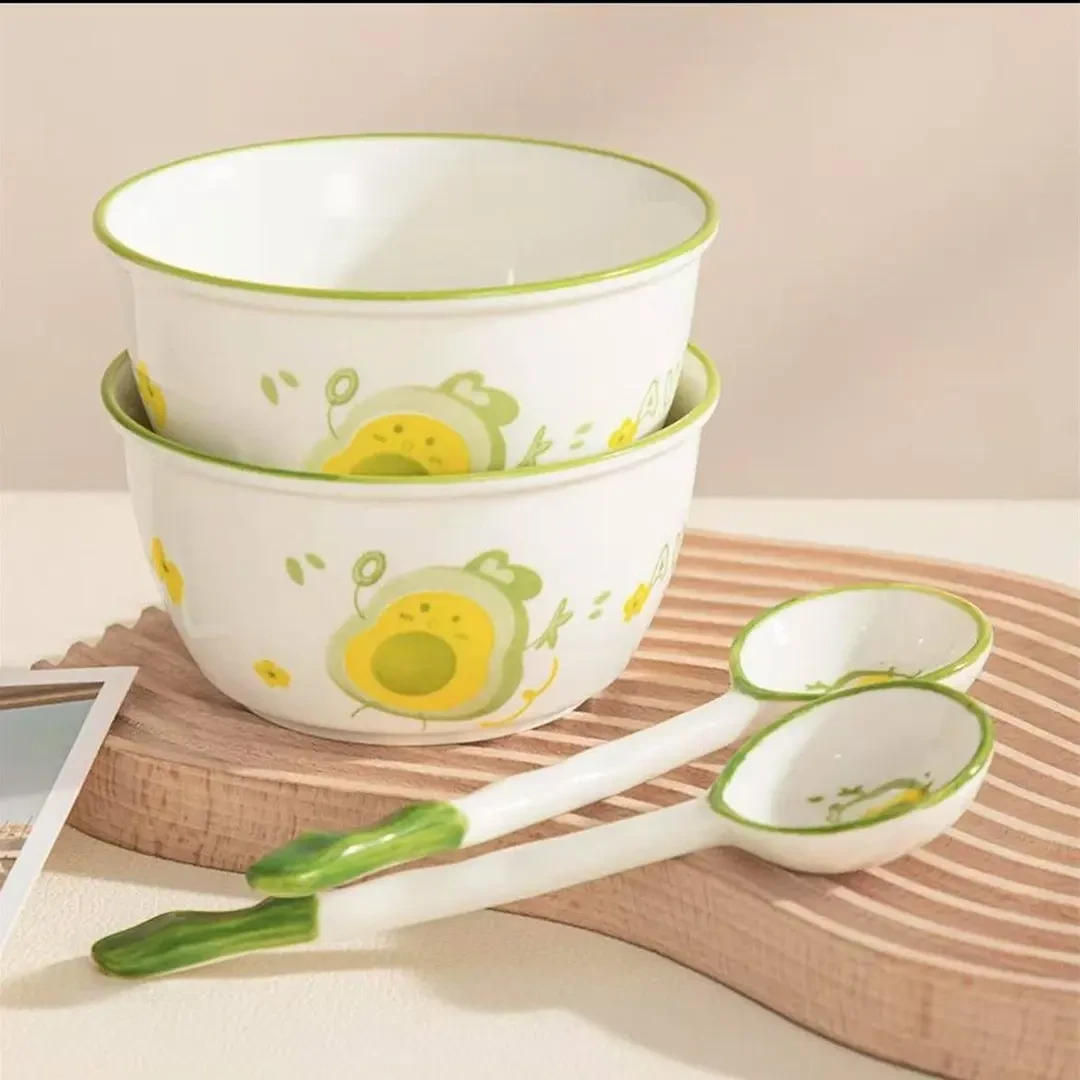 可爱牛油果家用陶瓷米饭碗高颜值奶油色吃饭碗陶瓷米饭碗