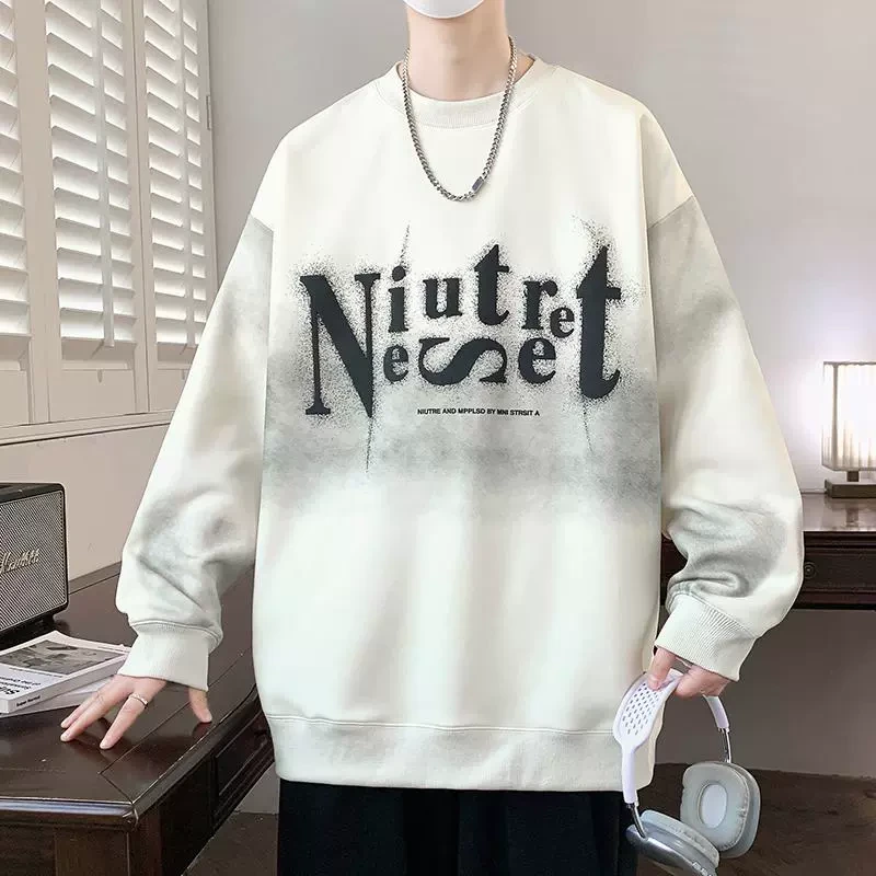 2025春季新款青少年男生宽松休闲长袖印花卫衣男装套头上衣打底衫