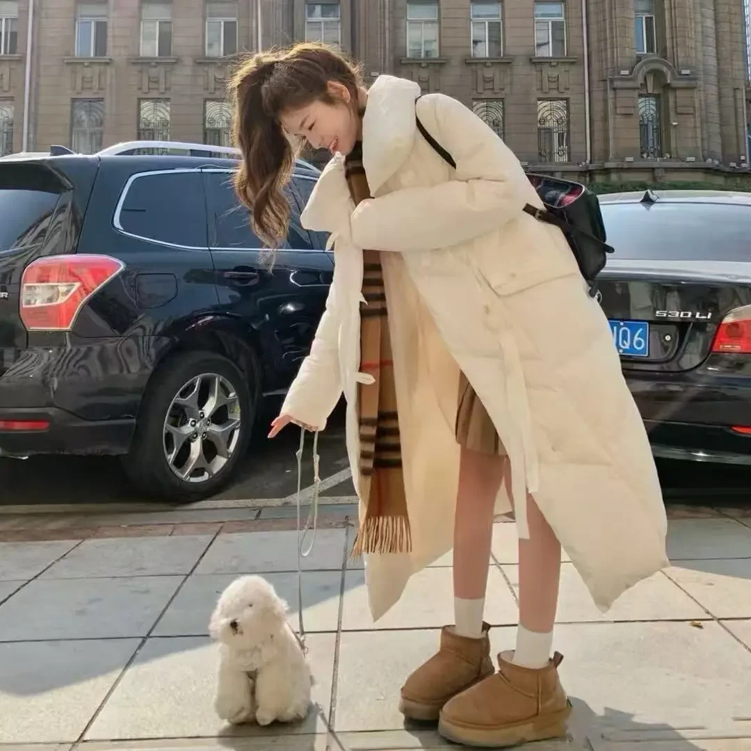 连帽中长款女士冬季加厚宽松过膝羽绒保暖外套