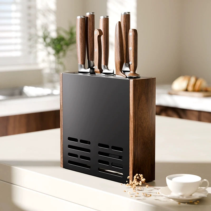 胡桃木厨房刀具置物架高端壁挂式免打孔刀架菜刀收纳架子上墙刀座