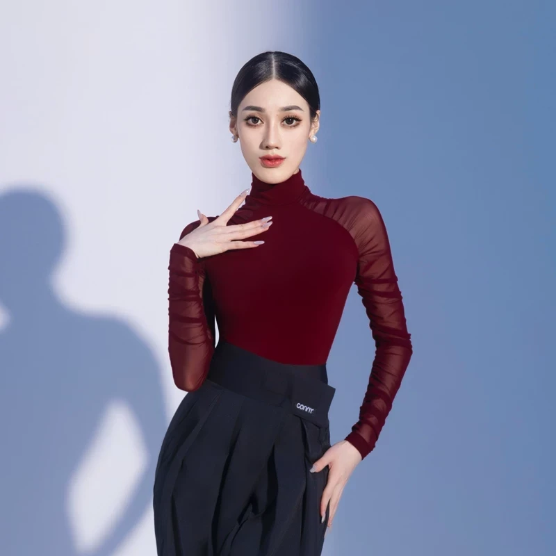 康尼洋气新款拉丁舞上装高领舞蹈练功服上衣形体国上课拉丁舞蹈服
