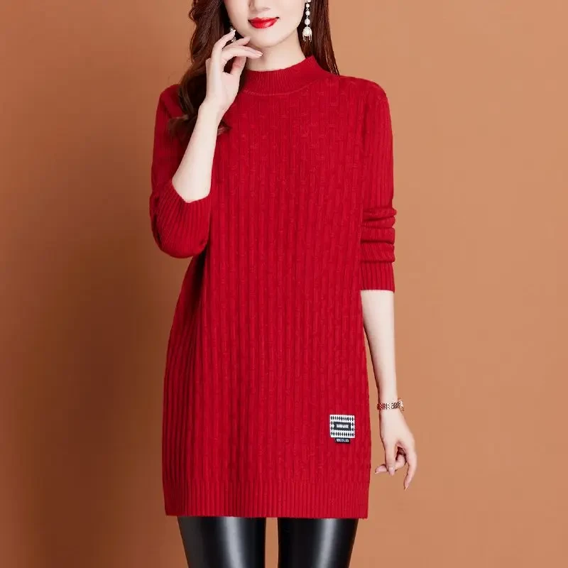洋气妈妈中长款毛衣女士秋冬加厚宽松内搭遮屁新款配大衣打底衫