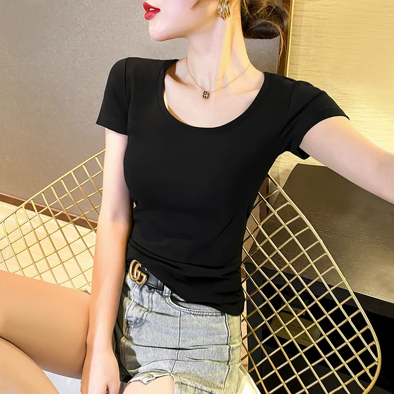 黑色T恤短袖女2025年新款春夏季新款纯色半袖棉打底衫上衣体桖