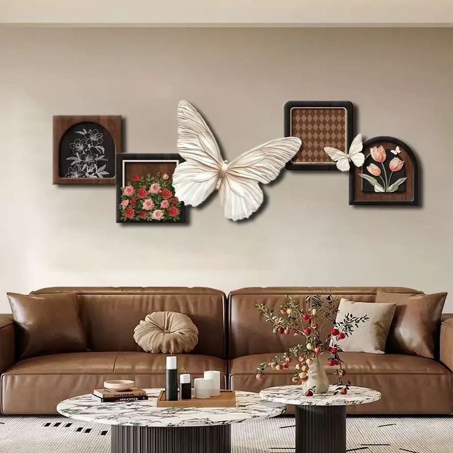 050/法式古风客厅装饰画蝴蝶玫瑰复古沙发背景墙高级抽象挂画