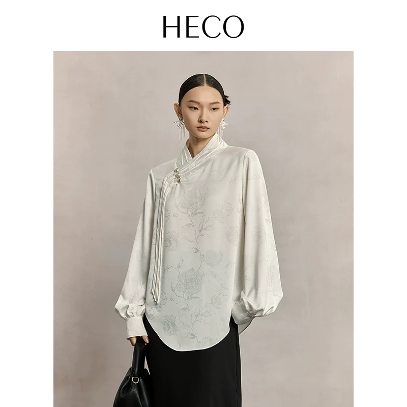 刘涛同款HECO【瑰丽传说】新中式衬衫女国风提花2025盘扣百搭上衣