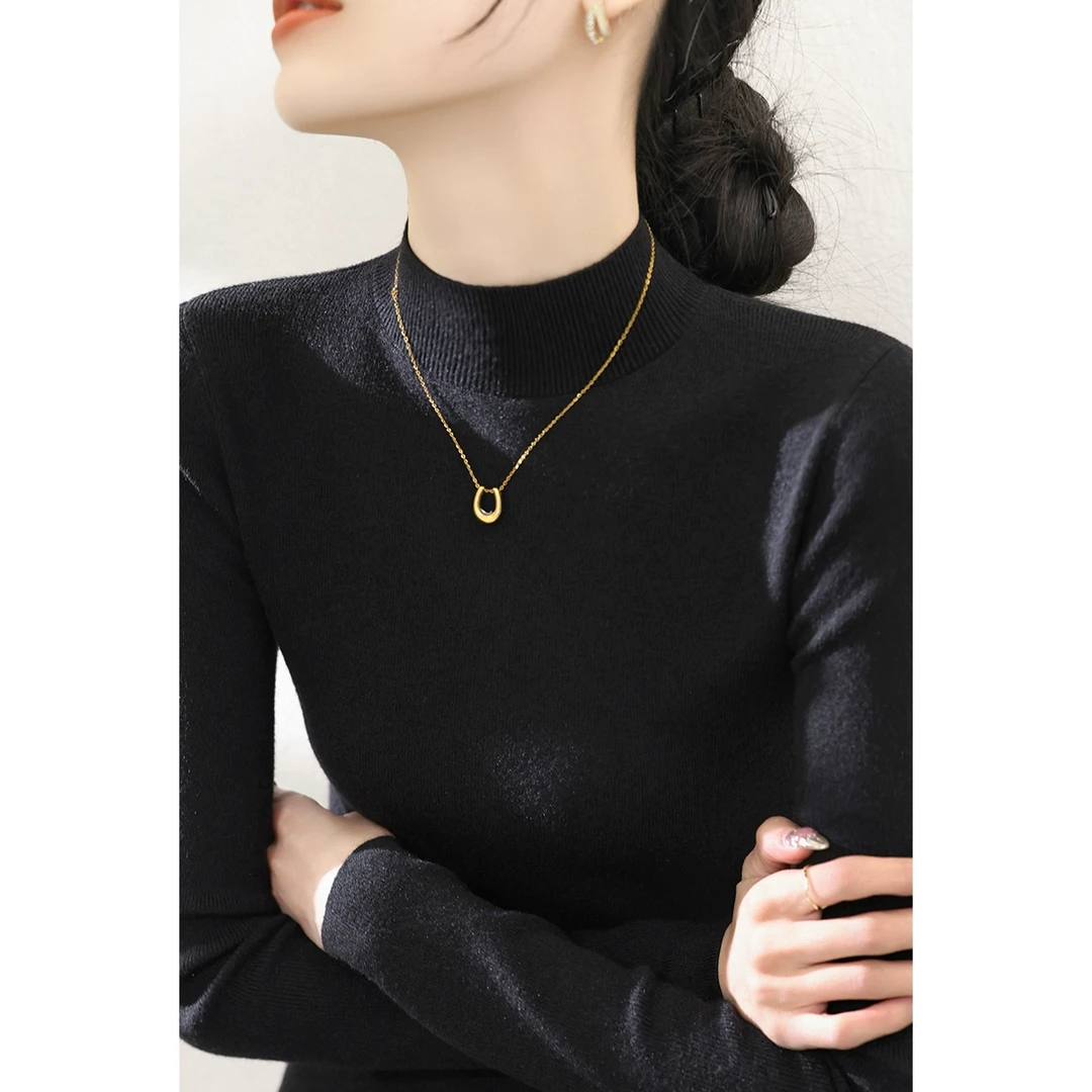 2025年春季时髦爆款针织打底衫女半高领修身长袖保暖内搭上衣女装