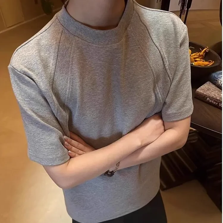 夏季拼接复古cleanfit结构boxy版型短袖T恤正肩设计感男女上衣潮