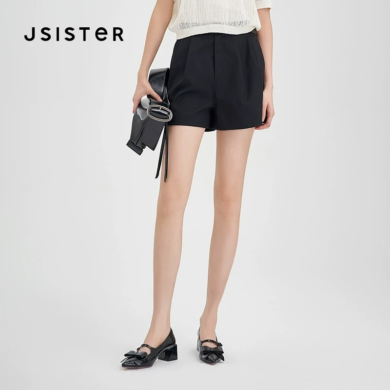 jsister 夏装新款 JS女装时尚黑色直筒短裤潮 S421110204