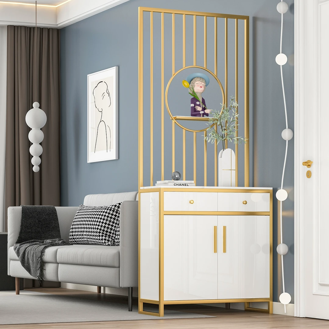 轻奢玄关柜进门实木鞋柜一体简约现代定制客厅隔断柜屏风装饰入户