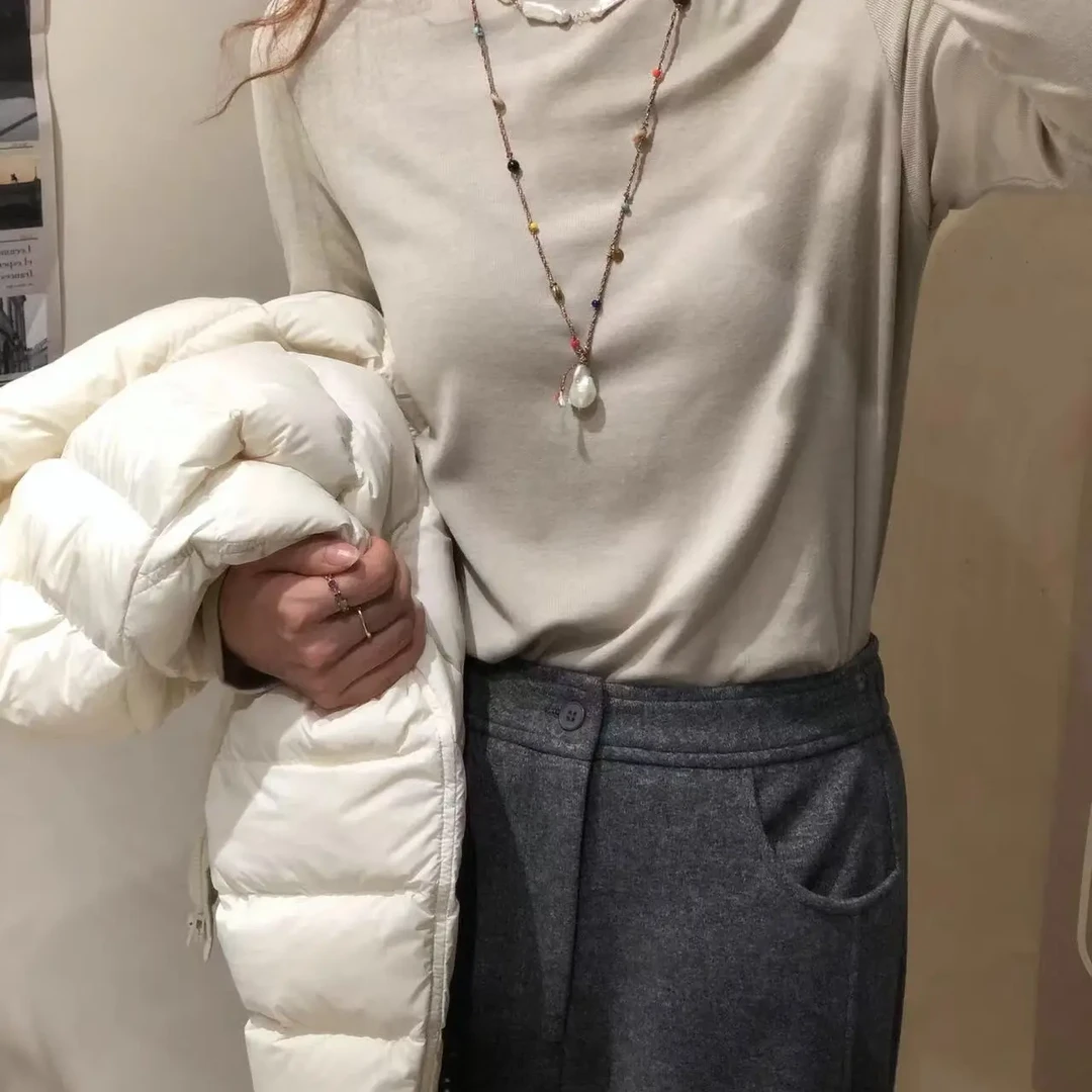 磨毛加绒半高领打底衫女冬季内搭可外穿气质显瘦长袖t恤